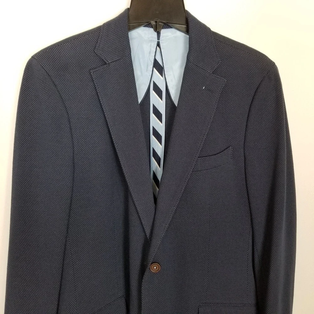 El Ganso Men Unstructured Blazer Jacket  US 42 Blue Printed‎ Cotton Blend Preppy